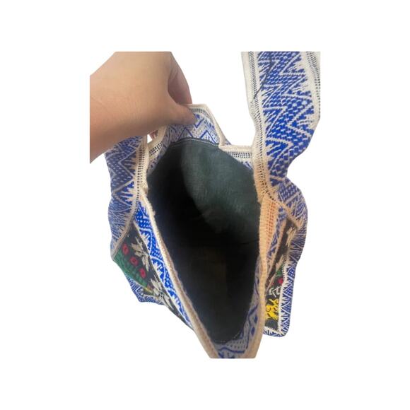 Vintage Hand Knitted Tote Bag Geometric Boho Cottagecore Purse Handmade Yarn Bag - Picture 3 of 5